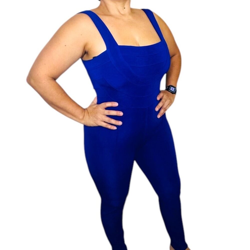 Vintage J.Harris Tadashi Royal Blue Womens Jumpsuit 1980s XS Polyester Stretch
